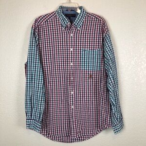 Tommy Hilfiger Vintage Check Long Sleeve Button Down Shirt Color Block Large